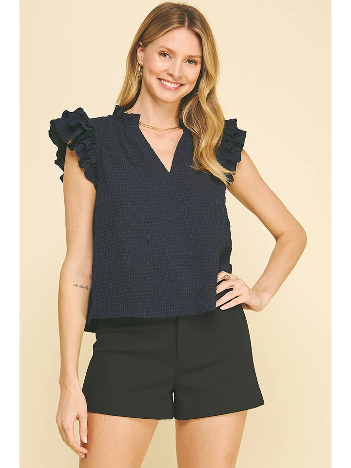 PINCH - Wholesale Blouse - Women's - TEXTURED WOVEN RUFFLED SLEEVE BLOUSE TOP - 5743T