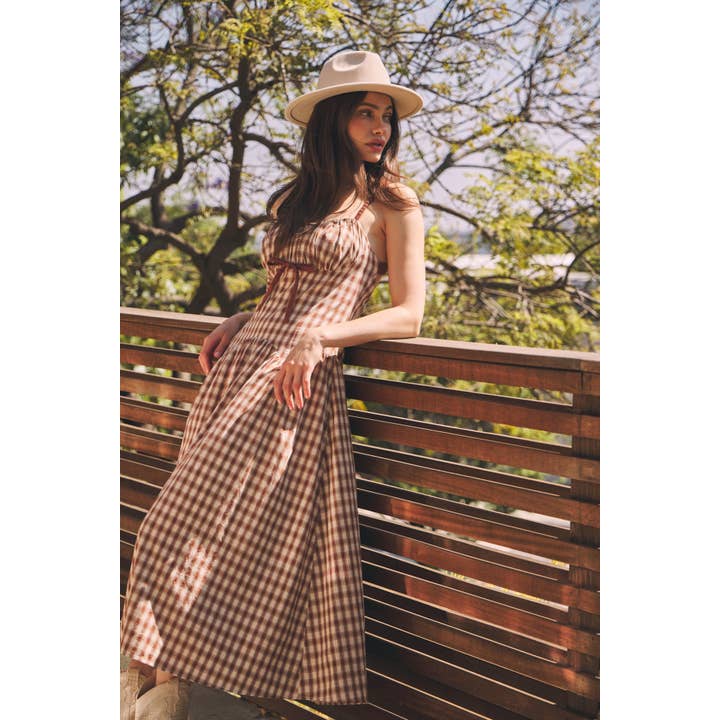 idem ditto - Wholesale Dress - Women's - PLAID MIDI DRESS WITH RUCHED BUST AND OPEN BACK8