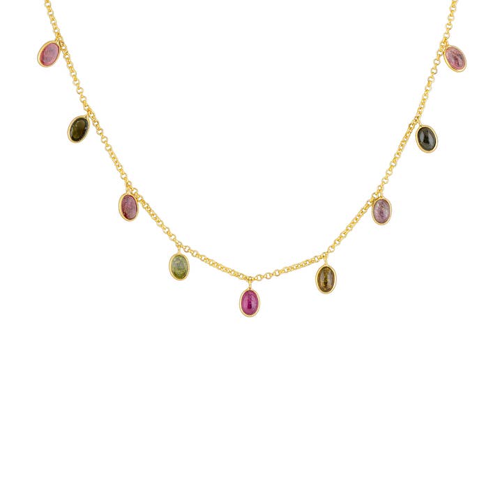 Aeliana Oval DanglingTourmaline Necklace, Gold Vermeil for wholesale by Suka Jewelry Store