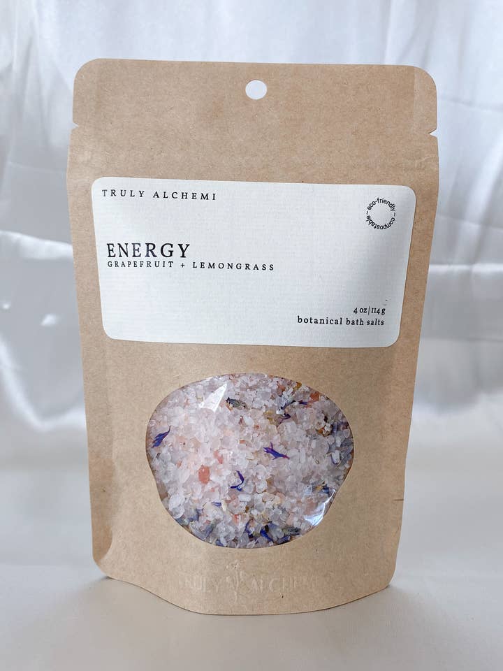 Energy - Grapefruit & Lemongrass {Botanical Bath Salts 4 Oz} for wholesale by Truly Alchemi