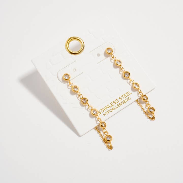 GD Stainless Steel CZ Chain Drop Earrings – Hypoallergenic & Tarnish Free for wholesale on Faire1