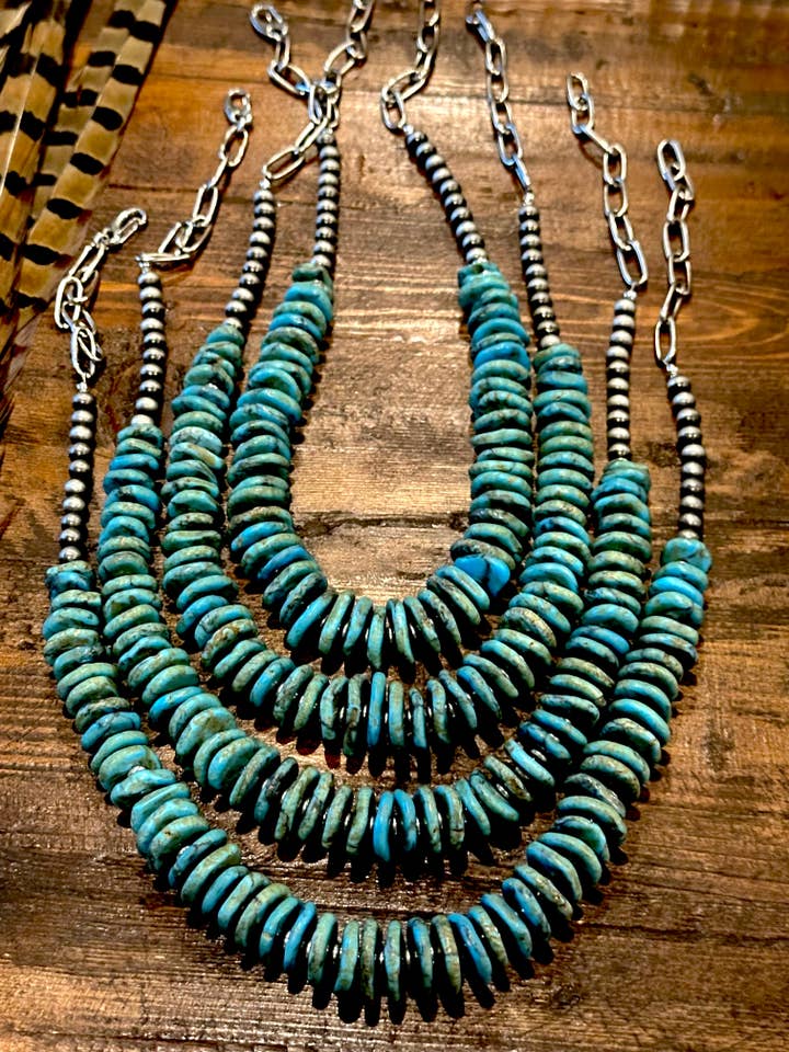 Graduated Turquoise Disk Necklace for wholesale by Fleurdesignz Western Jewelry