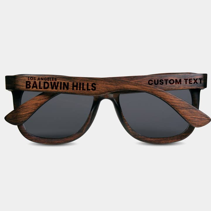 Gafas de sol personalizadas de Baldwin Hills, California Regalos únicos de California para venta al por mayor de Engraved In Nature