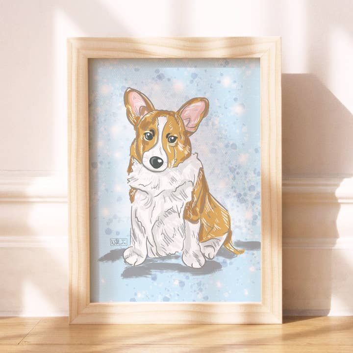 NYHET - Söt Corgi återvunnet konsttryck - A5 för wholesale av Niki Jackson Art