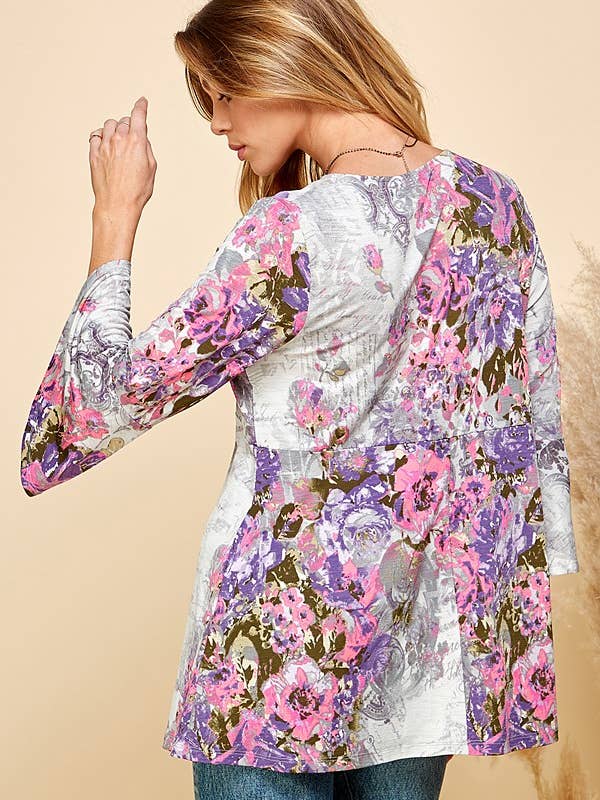 Shopin LA - Wholesale Tunic - Women's - SPT5198 - WOMEN FLORAL PRINT 3/4 SLEEVE TUNIC TOP9