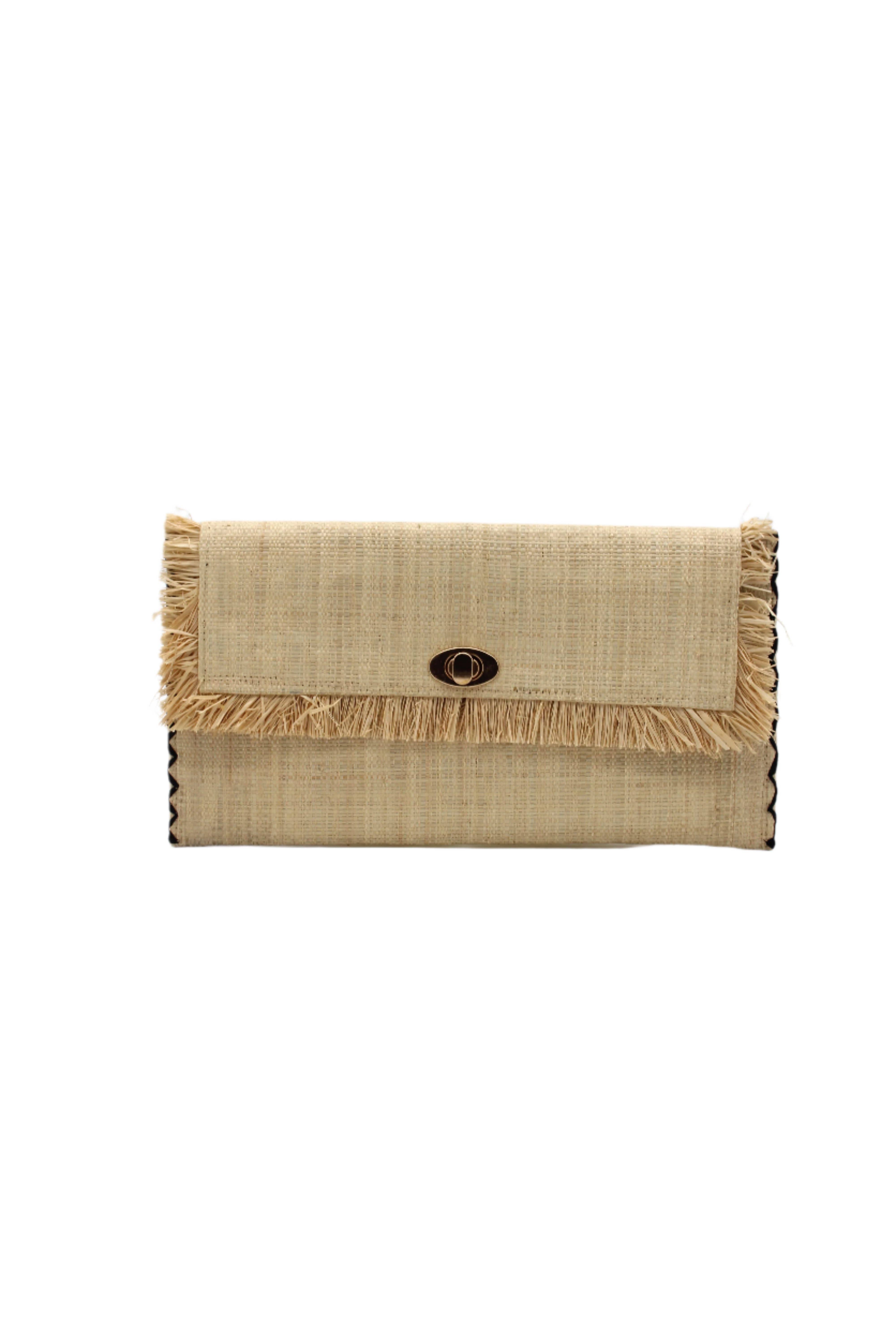 Shebobo - Vente Pochette – femme - Pochette Sophie en paille avec bordure à franges brutes8