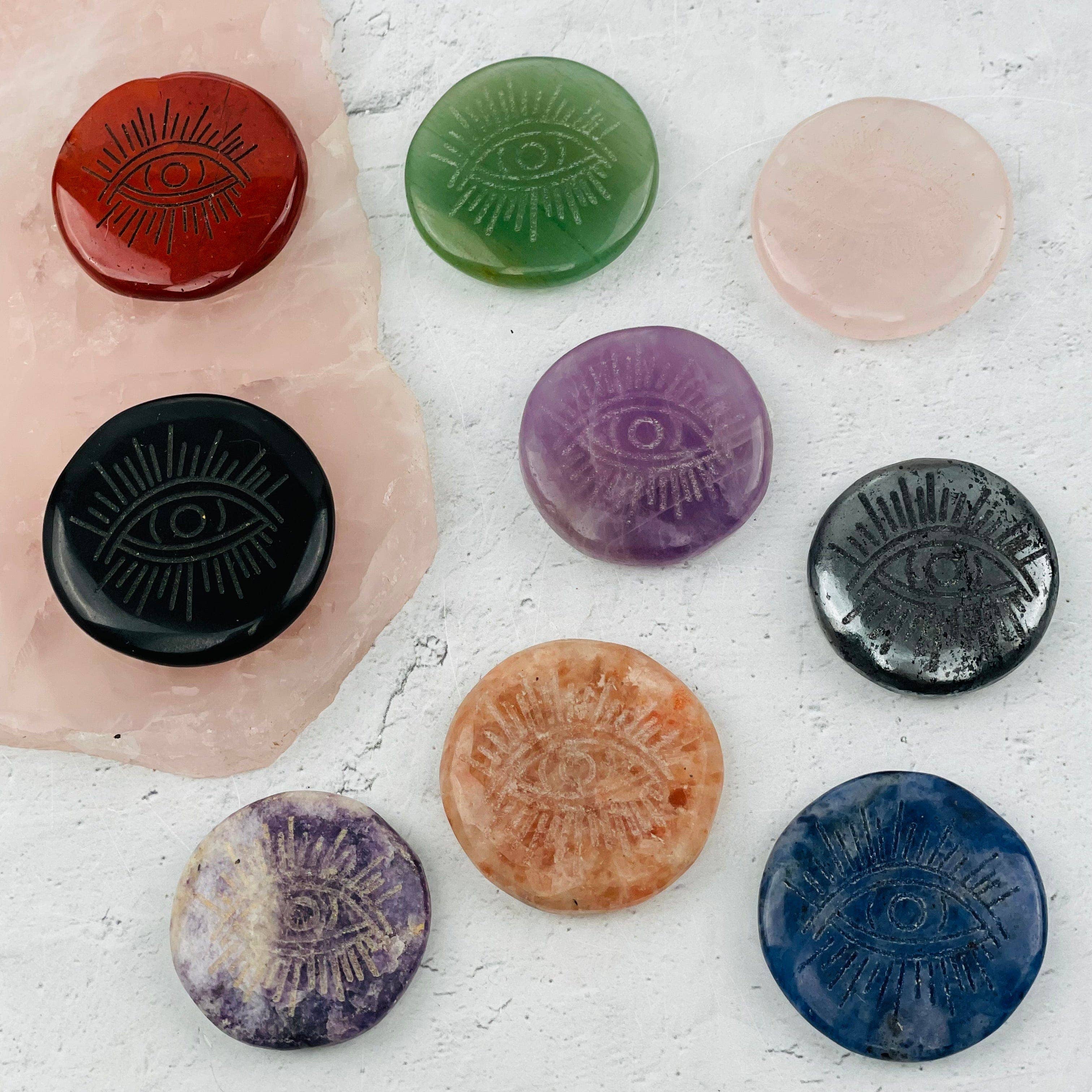 Rock Paradise - Wholesale Spiritual Stone/Crystal - Crystal Engraved Evil Eye Round Pocket Palm Stones2