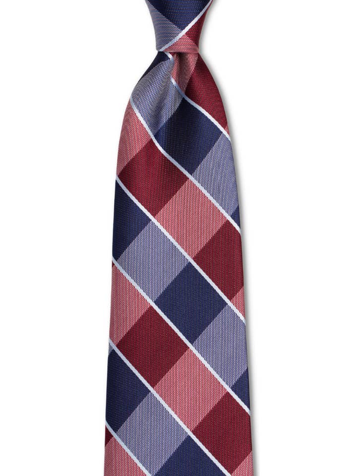 Cravate skinny à carreaux rouge marine pour la vente par GoTie