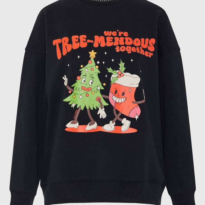 Unisex X-mas ugly sweatshirt "We're tree-mendous together" for wholesale by Funky Buddha