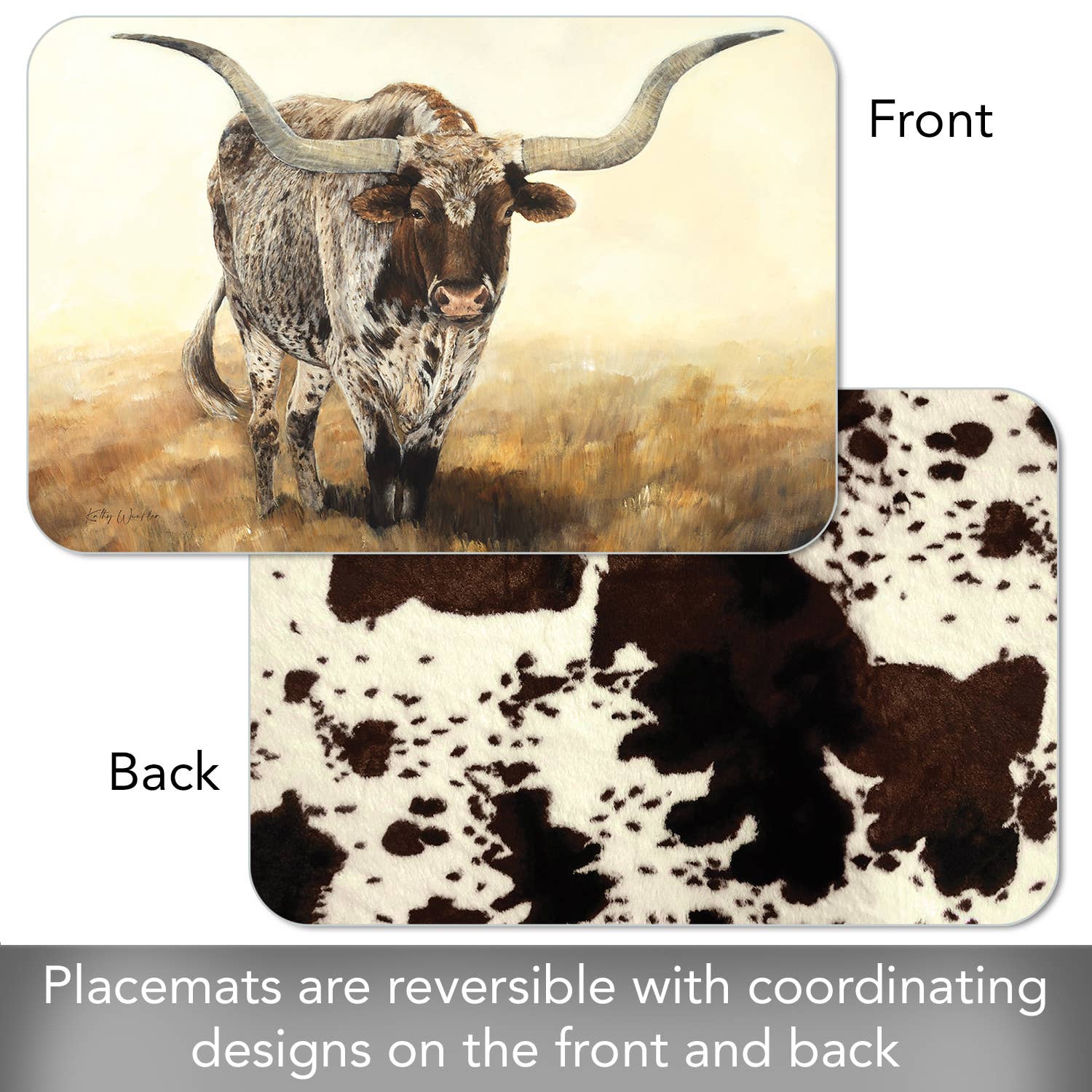 CounterArt/Highland Home/Thirstystone – wholesale Placemat – Longhorn Journey Reversible Rectangular Plastic Placemat2
