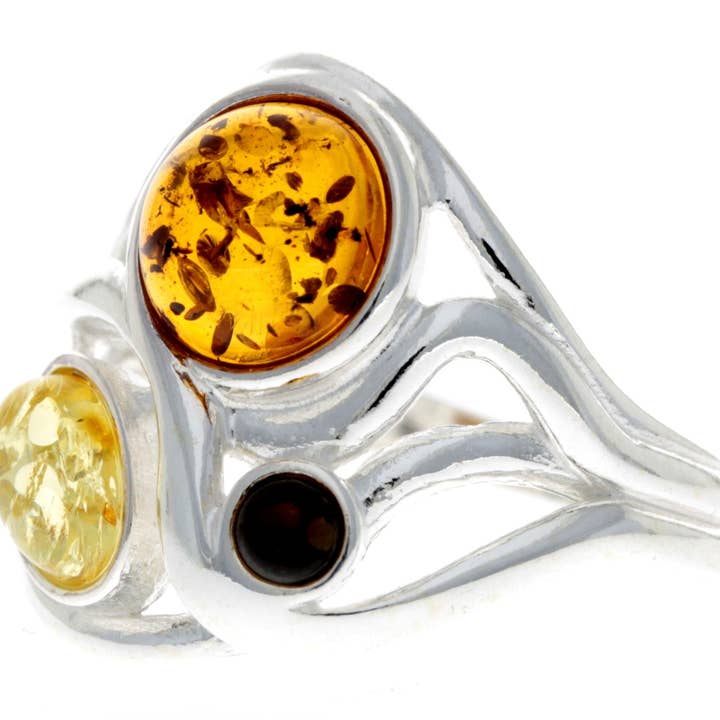Mix 925 Sterling Silver & Baltic Amber Modern Designer Ring - GL486 for wholesale on Faire2