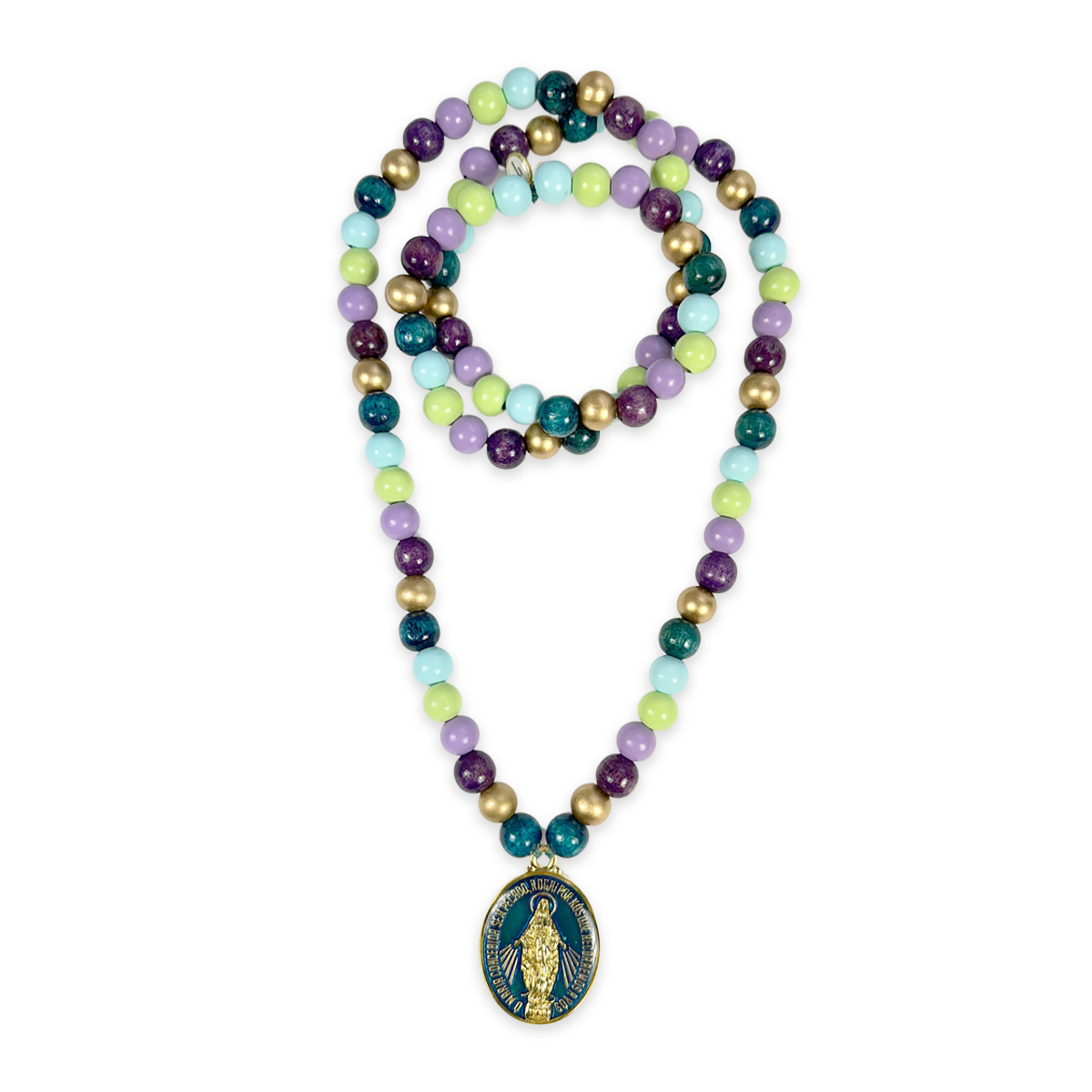 Escapulario - Wholesale Ketting met gebedskralen - Kleurrijke Madonna-ketting gemaakt van houten kralen van 12 mm0