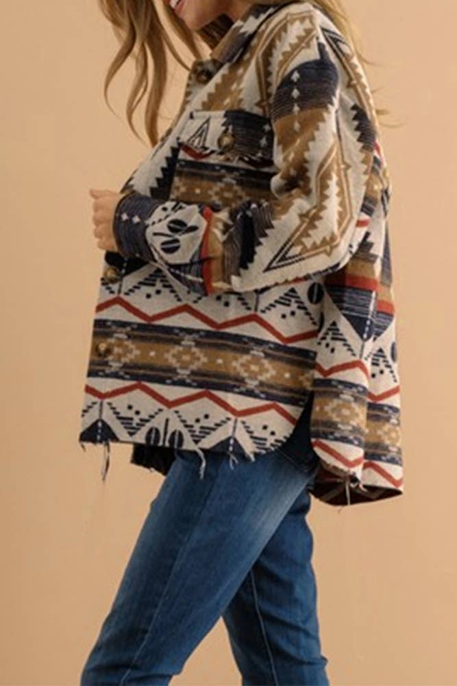 UNISHE - Wholesale Jacket - Women's - Thickened Vintage Western Aztec Print Jacket OZX1131
