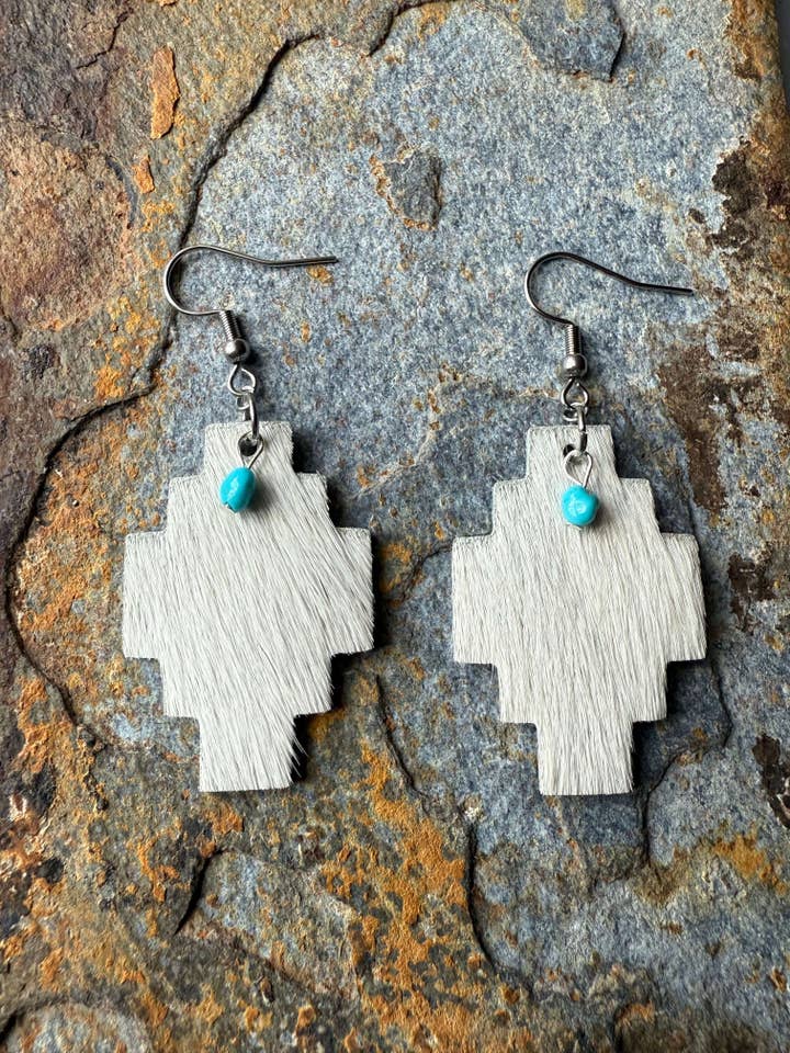 Cowhide Aztec Shaped Earrings for wholesale by Wild Mountain Silver