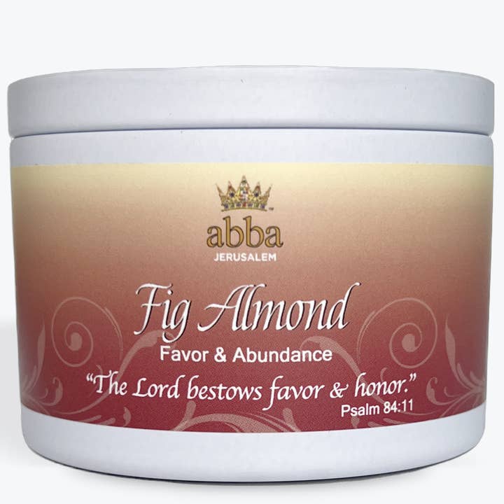 Fig & Almond - 8oz White Tin Candle for wholesale by Abba Christian Products