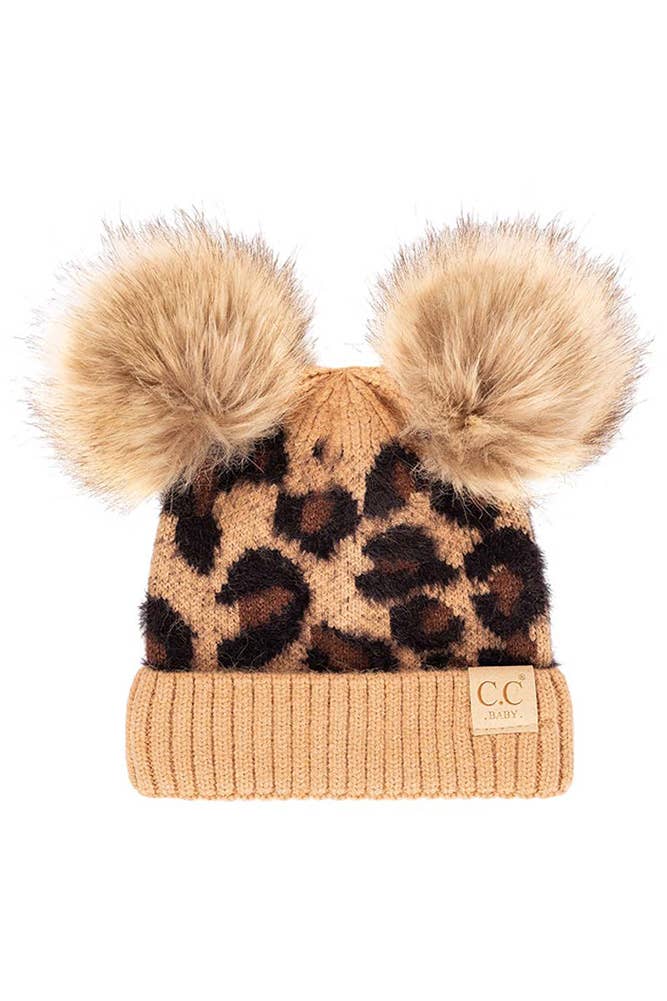 Hana – wholesale Beanie – Kids – C.C Baby Leopard Double Pom Beanie Hat2