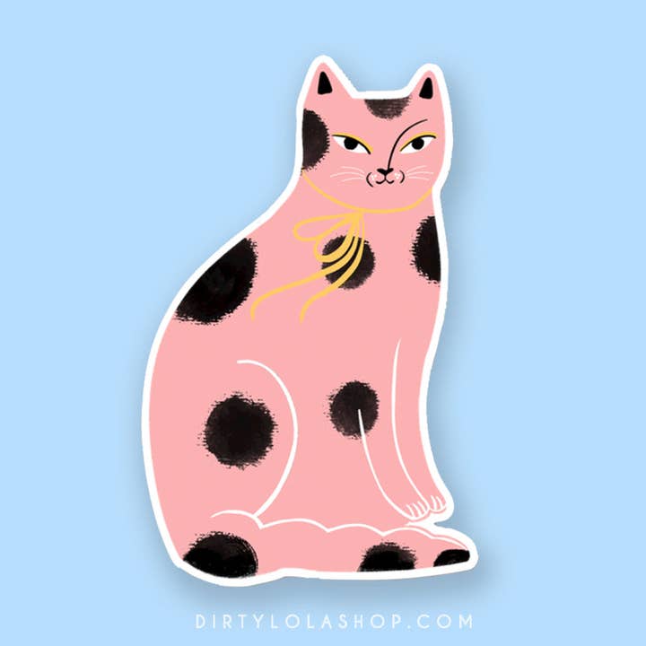 PINK SPOTTED - CAT STICKER for wholesale by Dirty Lola