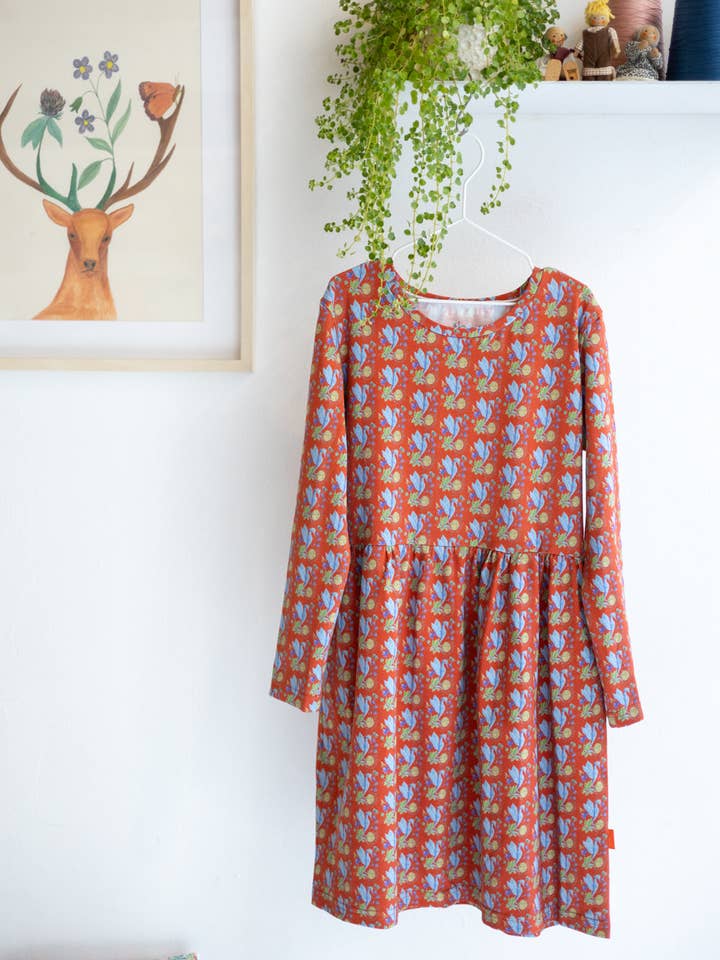 'Flying Seahorse' Long Sleeve Slip Dress | deep orange for wholesale by aesthete-kidswear