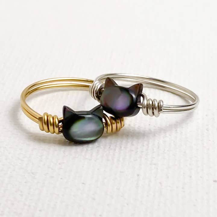 Anillo de Gato Negro en Nácar para venta al por mayor de Isabella Jolie Jewelry