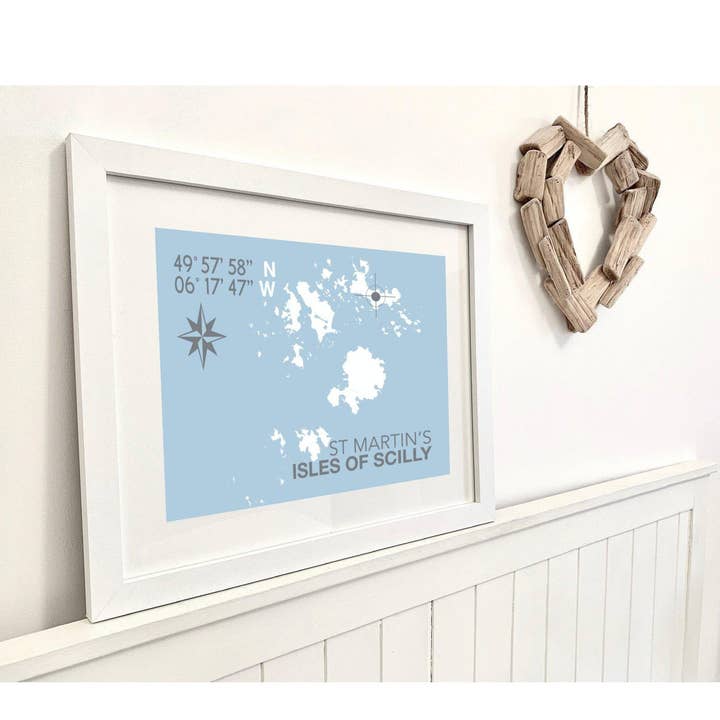 St Martin's, Isles of Scilly Coastal Map Print for wholesale by SeaKisses