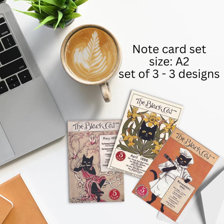 Vintage svart katt 1 - Notecards för wholesale av Wallflower Market