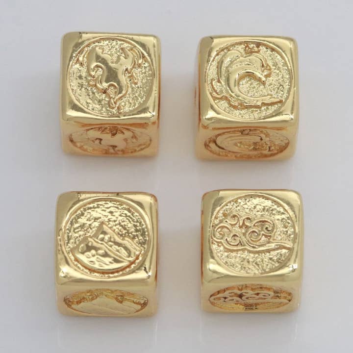 Element Bead Collection Gold Element Charm Fire Wind Earth Ocean Wave Bead Spacer 14K Gold Filled Cube Beads for Bracelet Supply B-637 to B-640 for wholesale by Aim Eternal