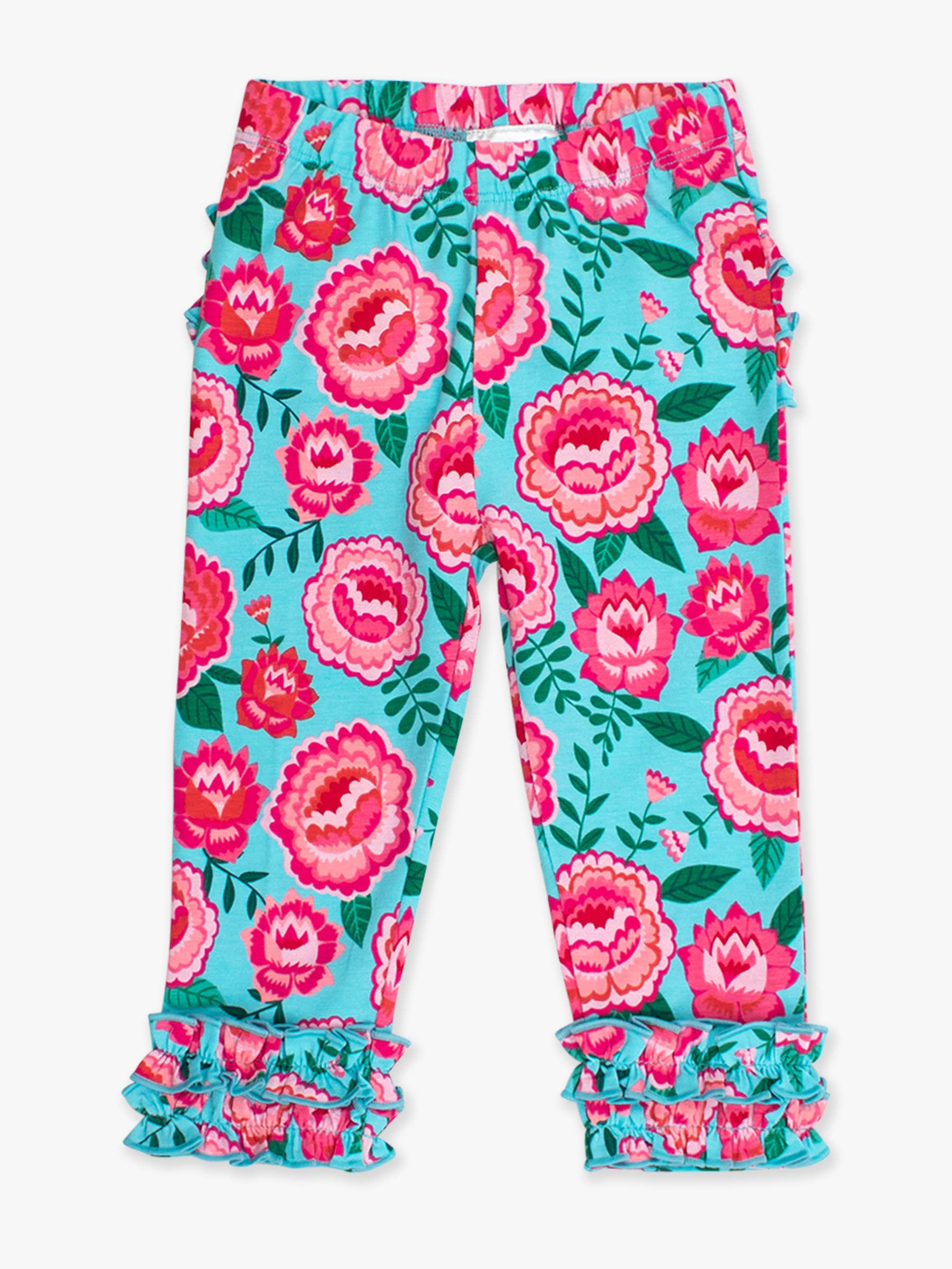 Azul Leggings Clássicas com Folhos Traseiros Assinatura para Meninas Pequenas com Flores Brilhantes para venda a revendedores na Faire10
