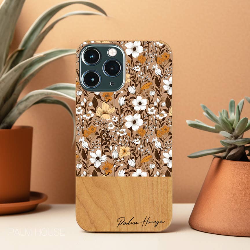 Palm House - Wholesale Phone Case - Women's - Real Wood iPhone Case, Wild Flower Beige, Made in Japan2