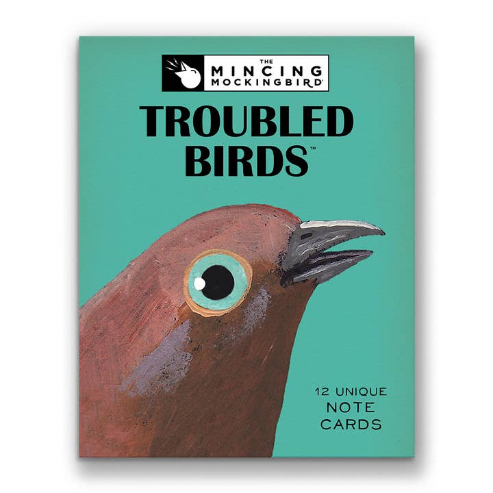 The Mincing Mockingbird - Wholesale Stationery/Notecard Set - Troubled Birds Mixed Greeting Cards - Box Set of 12