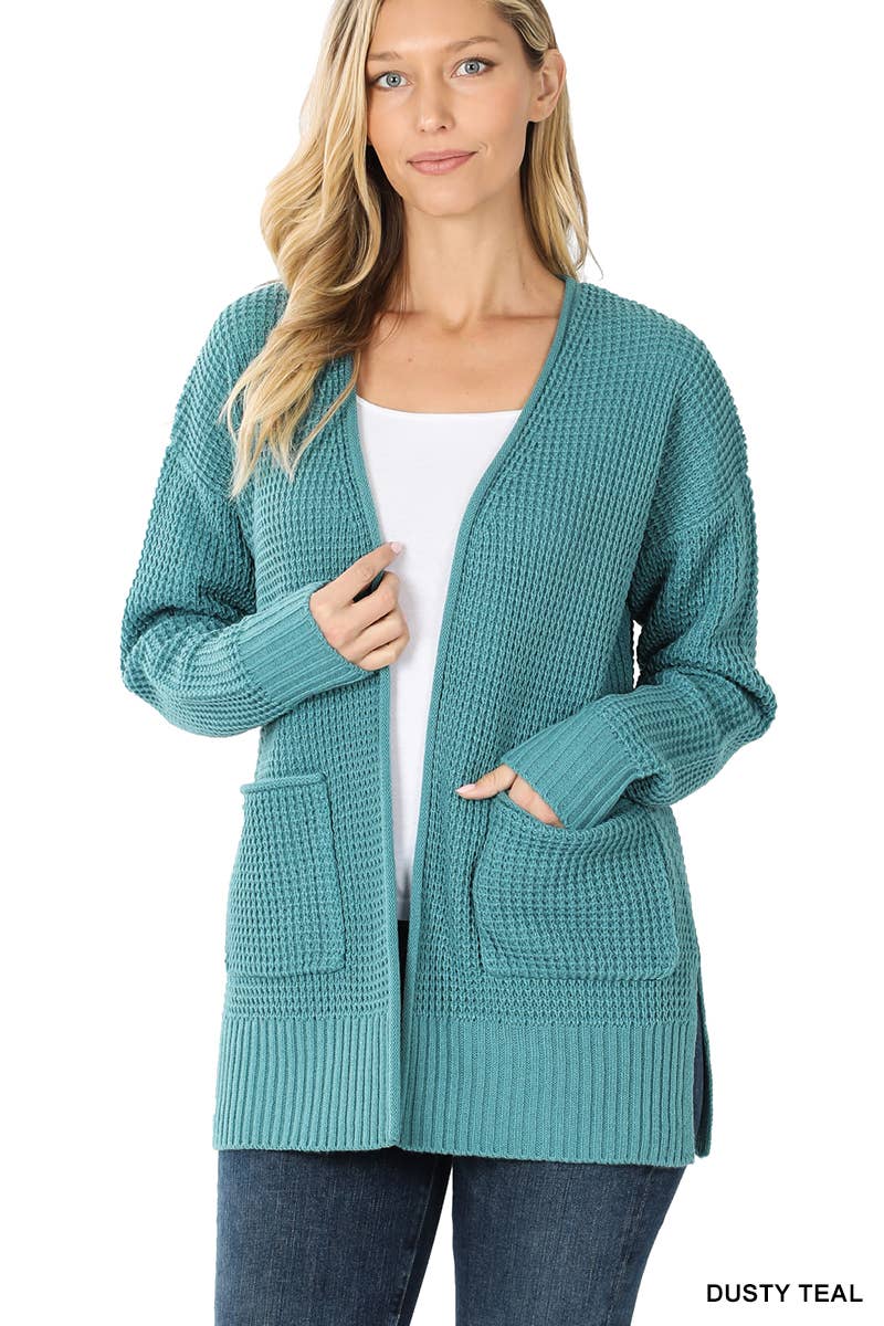 42POPS – Engroshandel Cardigan - Dame – ,,,..Lav Gauge Vaffel Åben Cardigan Sweater32