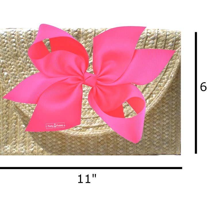 Peachy Pendants - Wholesale Clutch Bag - Women's - Vineyard Straw Clutch with Hot Pink Bow4