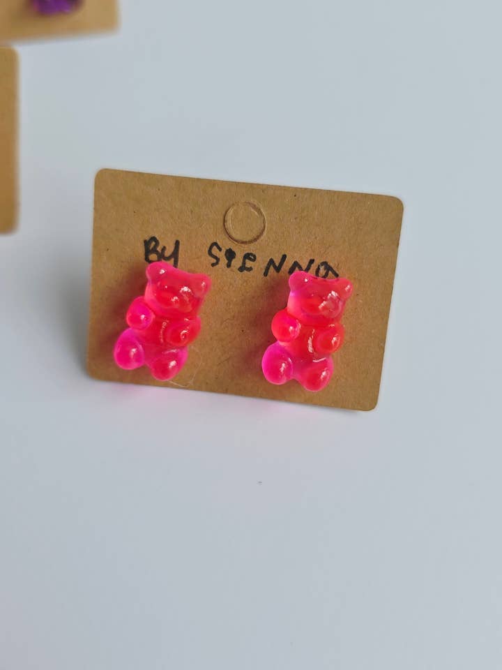 Pink Gummy Bear Earrings for wholesale by Petite Sips & Sweets
