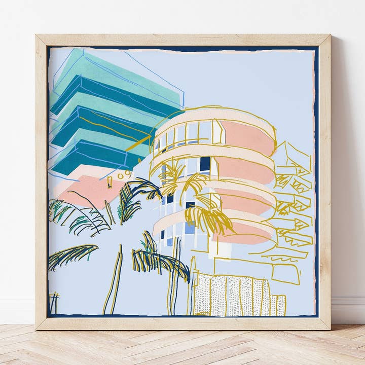 20x20 cm 'Ocean Place' Art Deco Miami inspired Giclee Art Pr for wholesale by Anna Spurling Design