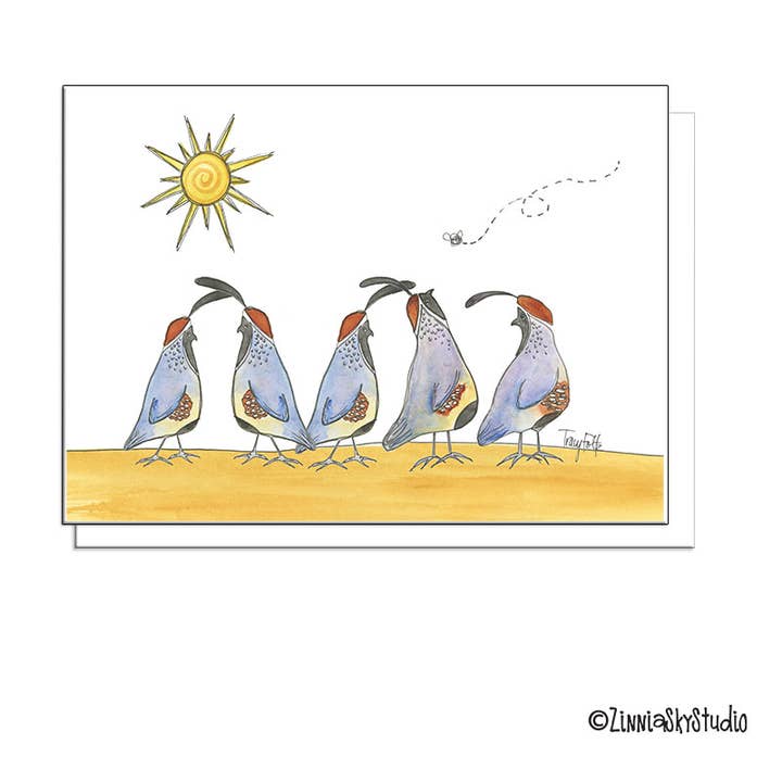 Southwest Desert Quail + Fly | Blank Card for wholesale by Zinnia Sky Studio LLC