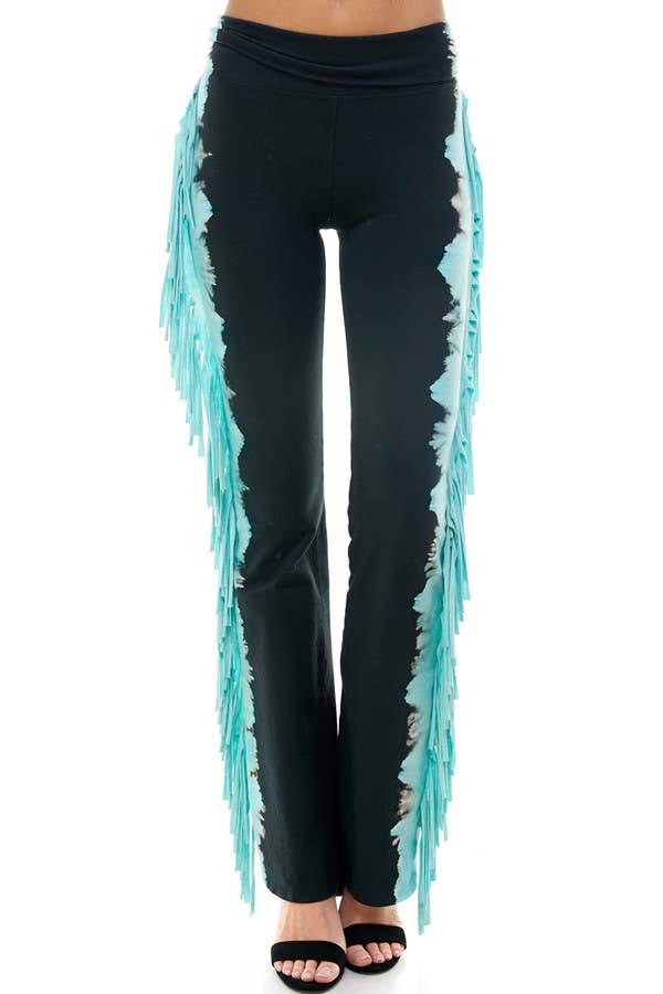 T-Party - Wholesale Pants - Women's - Tri Color Dip Dye Side Fringe Western Yoga Pants9
