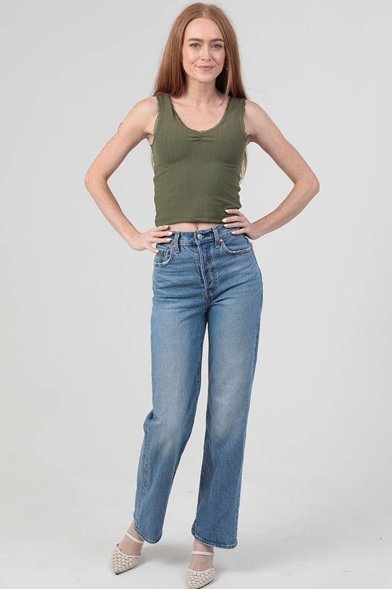 ANGIE - Vente Débardeur – femme - DÉBARDEUR EN TRICOT CÔTELÉ À BORDURE EN DENTELLE X2EA0-ASIS4