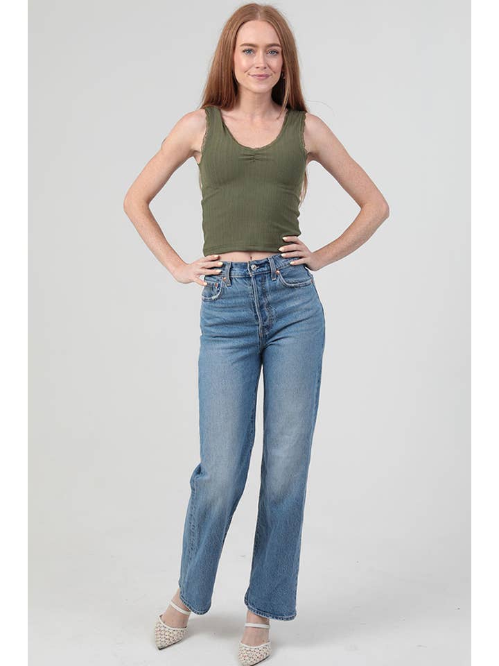 ANGIE - Vente Débardeur – femme - DÉBARDEUR EN TRICOT CÔTELÉ À BORDURE EN DENTELLE X2EA0-ASIS4