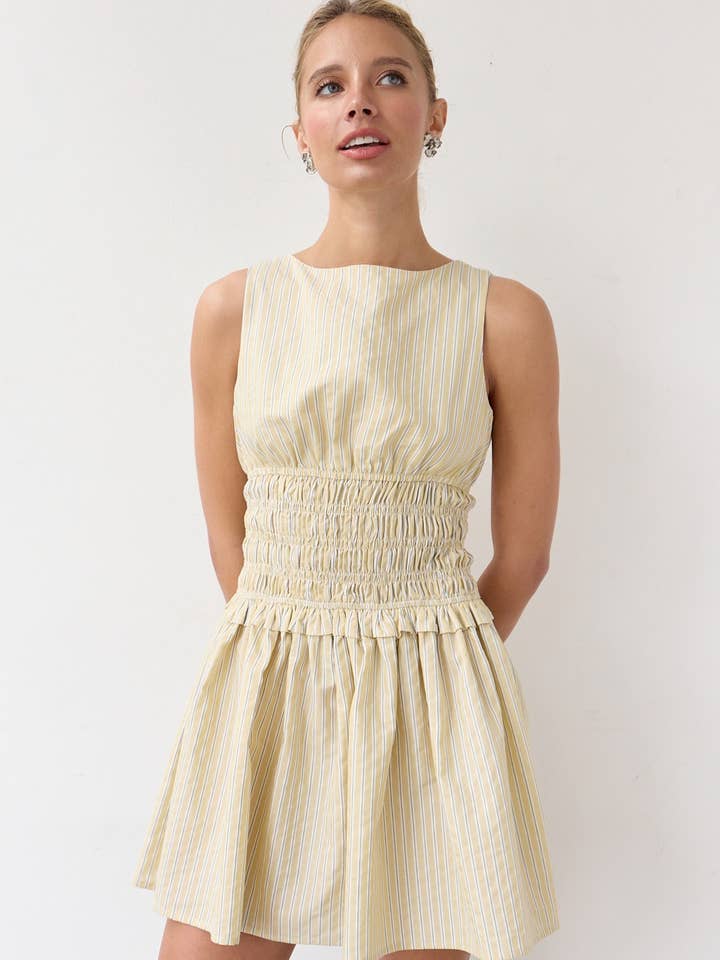 BUTTER YELLOW STRIPE Classic Pinstripe Mini Dress - RD1174 for wholesale on Faire