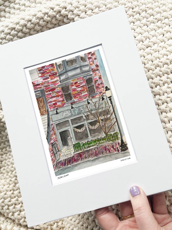 Greystone (Impression d'art en aquarelle de Boston – South End) pour la vente par Sunset Studios Boston: Neighborhood Watercolors