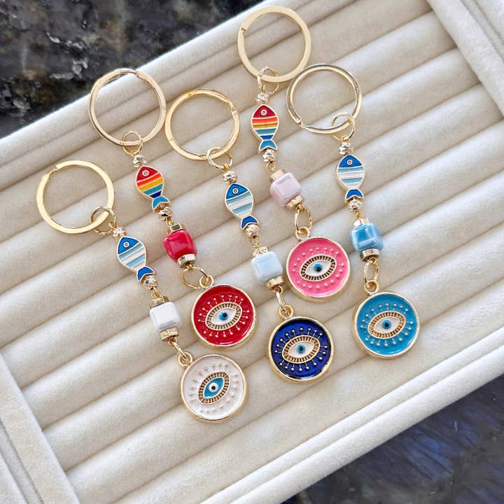 Evileyefavor - Venta al por mayor Llavero - Mujer - Llavero Evil Eye, llavero con forma de pez con amuleto de buena suerte6