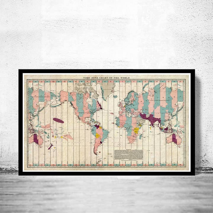 Vecchia Mappa del Mondo Atlante Fuso Orario 1937 Mappa Vintage | Regalo Mappa del Mondo Stampa Mappa del Mondo | Mappa del Mondo Vintage | Arte da Parete Mappa del Mondo per la vendita all'ingrosso da parte di OldCityPrints - Old Maps and Posters