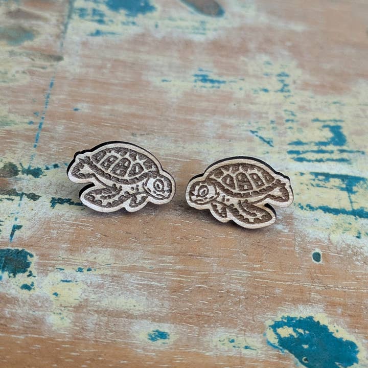 Turtle Stud Earrings - wooden earring for wholesale by Samantha's Studio
