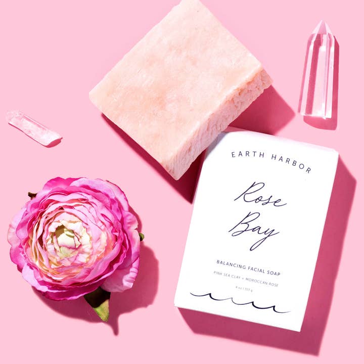 Earth Harbor Naturals - Wholesale Facial Cleanser - ROSE BAY Facial Soap Cleanser: Pink Sea Clay + Coconut Oil