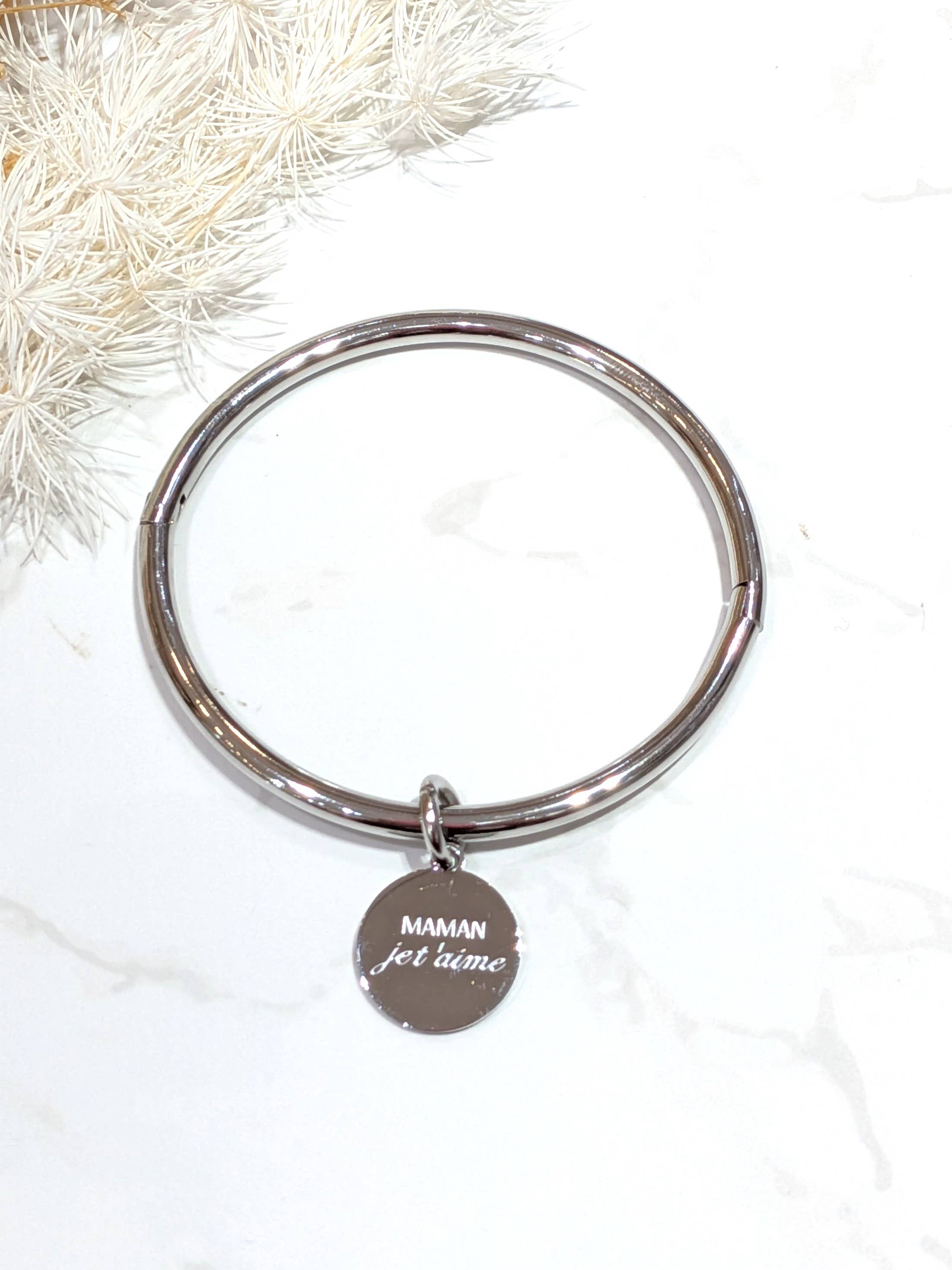 LOLO & YAYA - Venta al por mayor Brazalete - Brazalete rígido con dije mensaje *MAMÁ te quiero*0