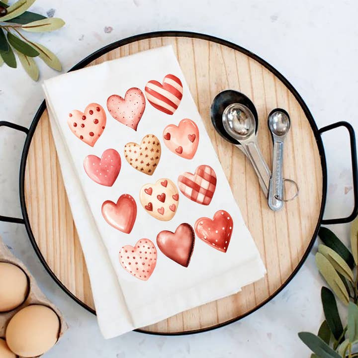 Avery Lane Gifts - Wholesale Tea Towel - Valentine Heart Cookies Flour Sack Tea Towel