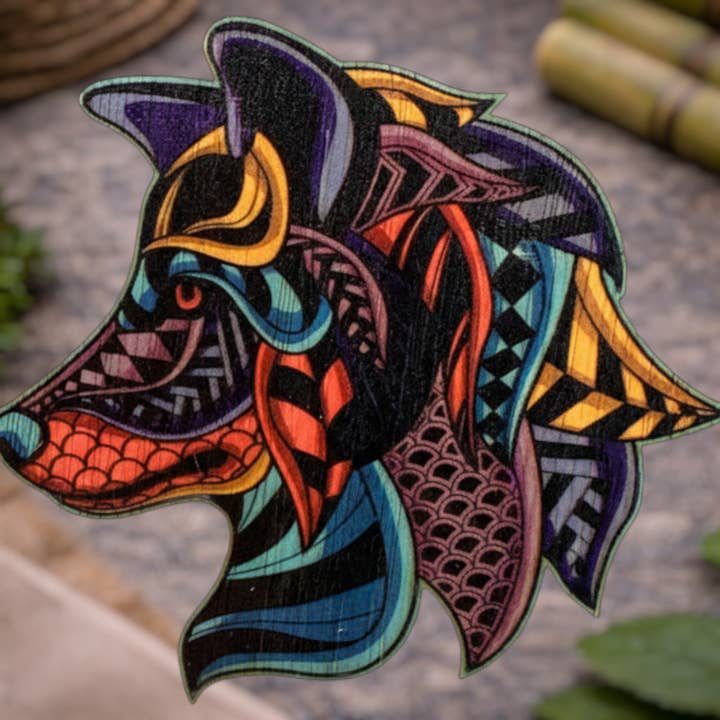 Wolf Eco-Friendly Sustainable Bamboo Sticker for wholesale by Bamboo Wood Stickers