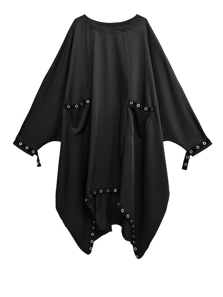 Sort Pulloverkjole med overdimensionerede nitter – Punk-inspireret kokonpasform for engroshandel på Faire6