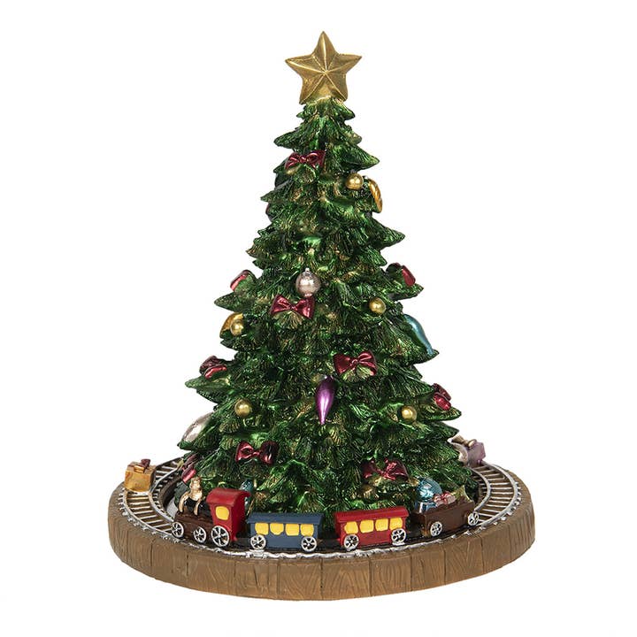 Clayre & Eef – wholesale Decorative figurine – 6PR2845 Music box Christmas Tree Ø 15x18 cm Green Polyresin