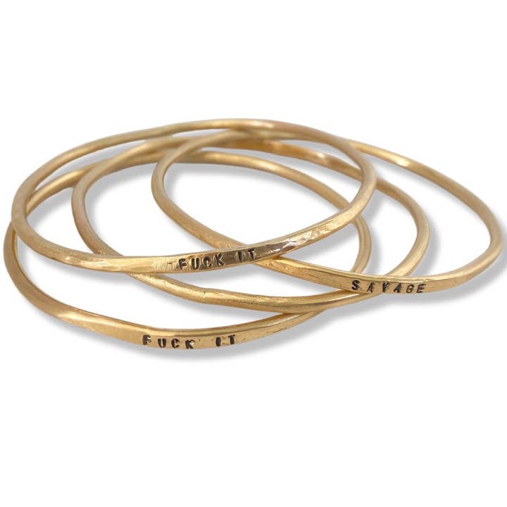 Snarky Stamped Bangle Edgy Inspirational Gold for wholesale by Lux + Luca Jewelry Co.