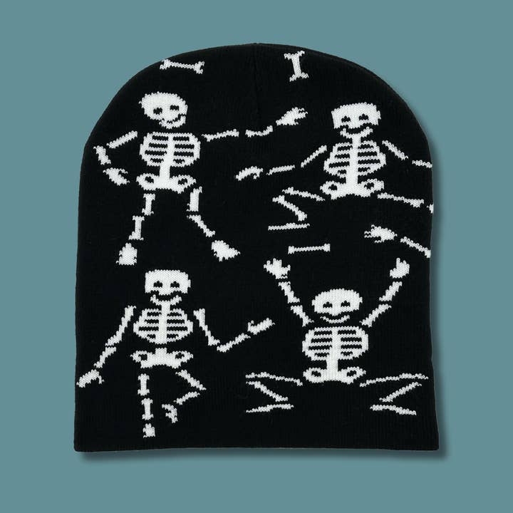 Dancing Skeletons Knit Beanie Hat for wholesale by Pixelknit